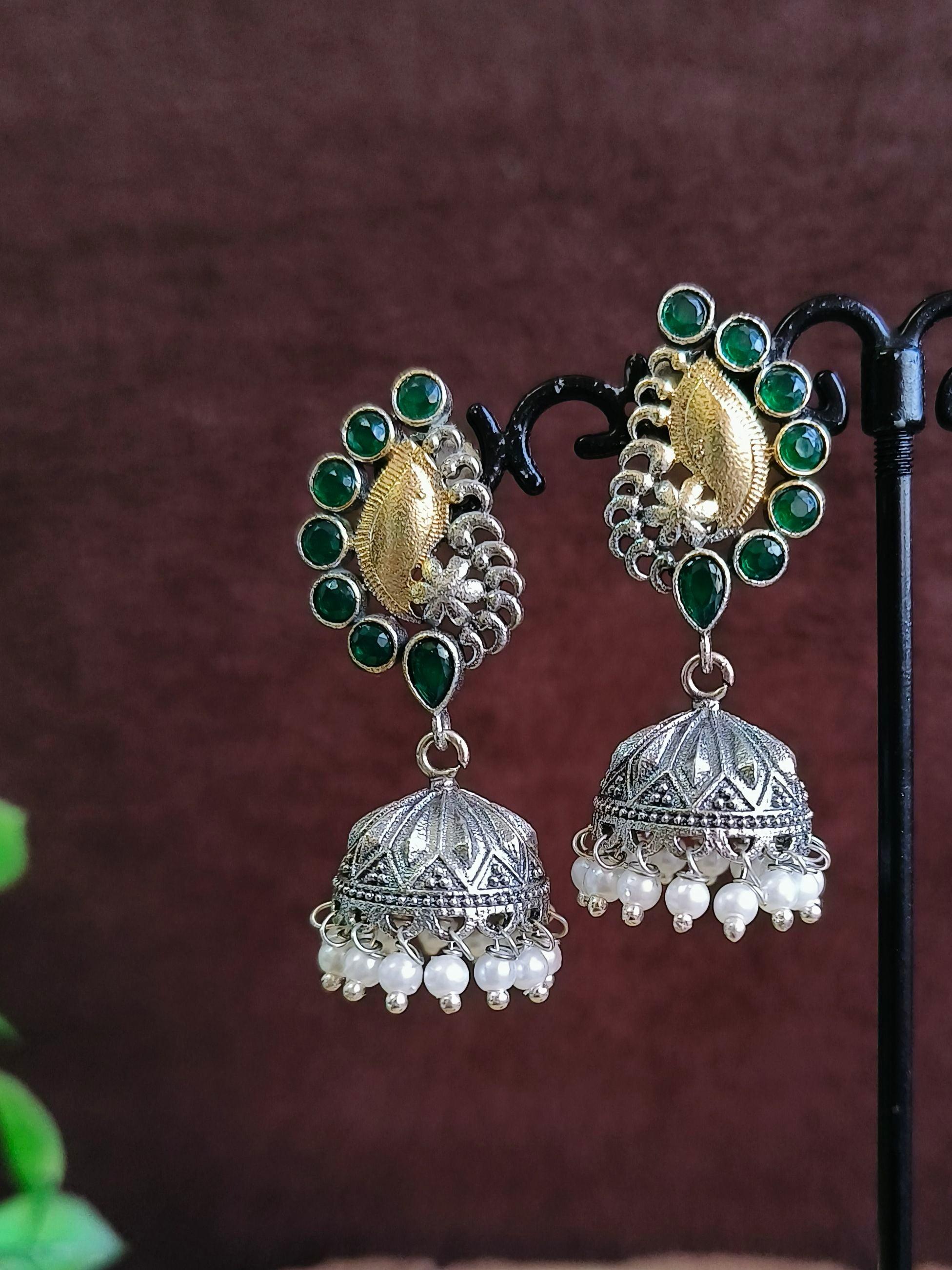 oxidised pearl jhumki