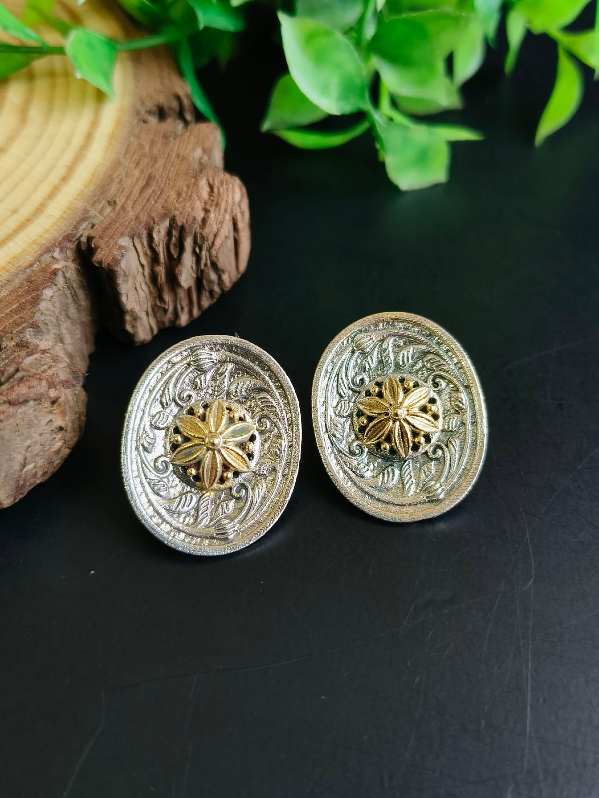 Oval Shaped Oxidised studs