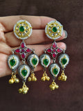 Oxidised Two-Tone Dangler Earrings with Kundan Work & Ghungroo | Sarichka