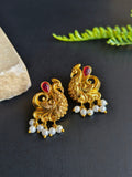 Gold-Plated Earrings with Stones, Pearls & Peacock Shape Design | Sarichka