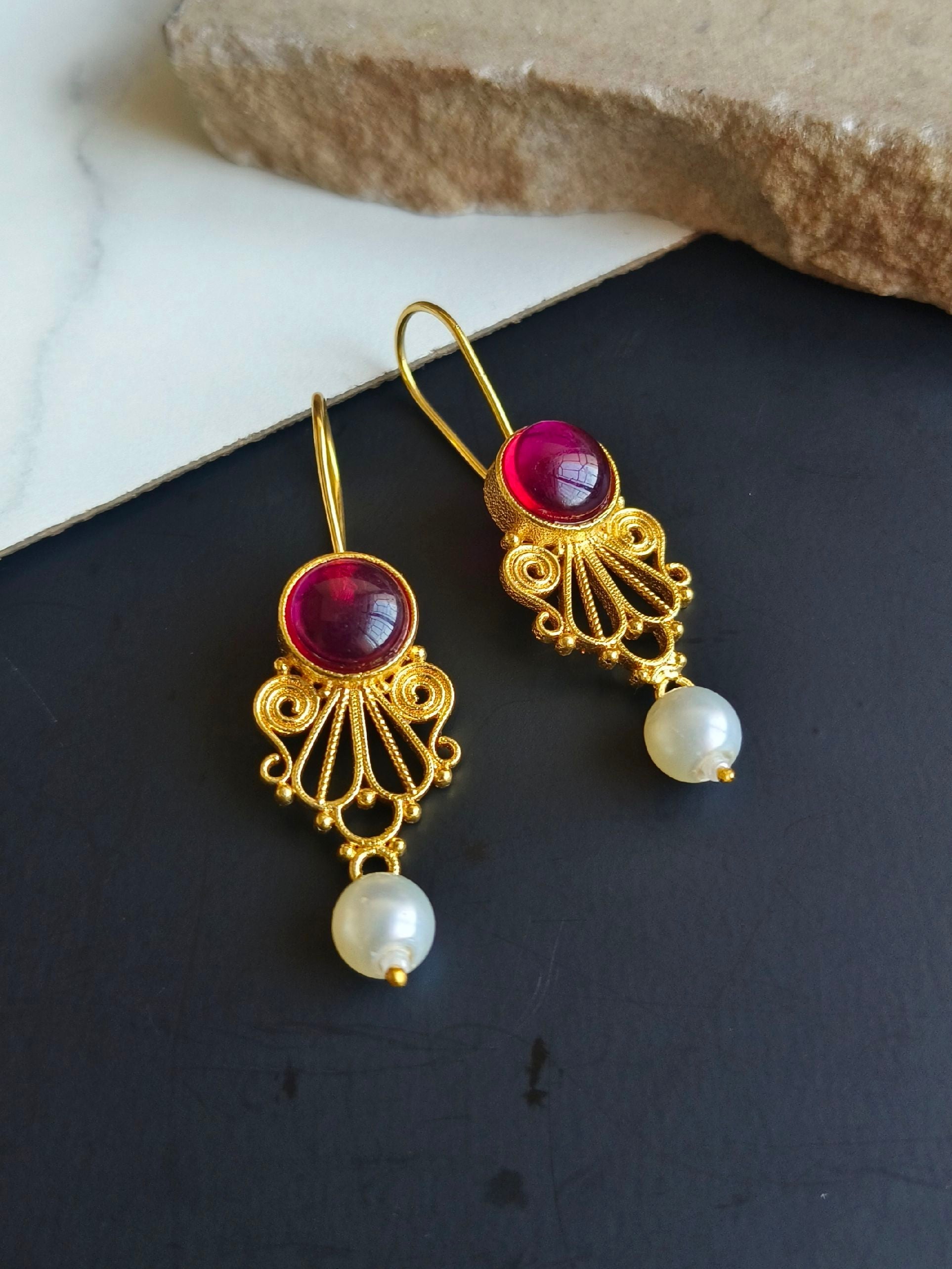 Casual Wear Golden Hook Earrings with Elegant Pearl Drops | Sarichka