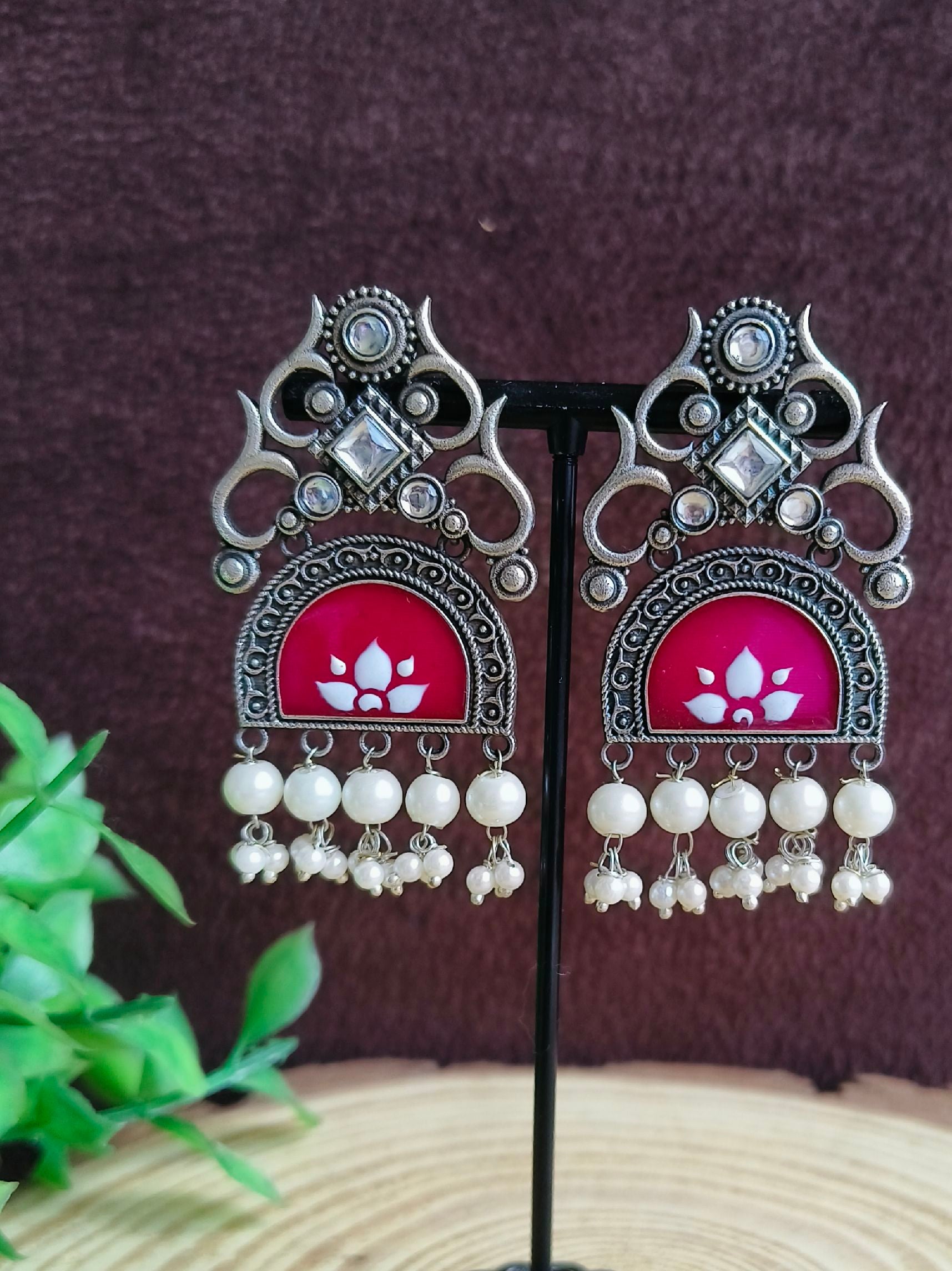  Pearl Oxidised Earrings 