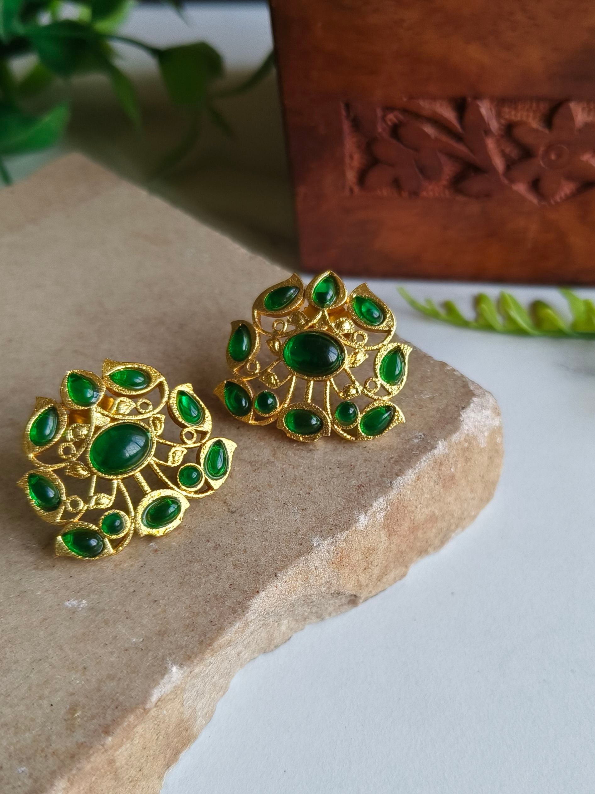 Gold-Plated Earrings with Jade Stones in Elegant Circle Design | Sarichka