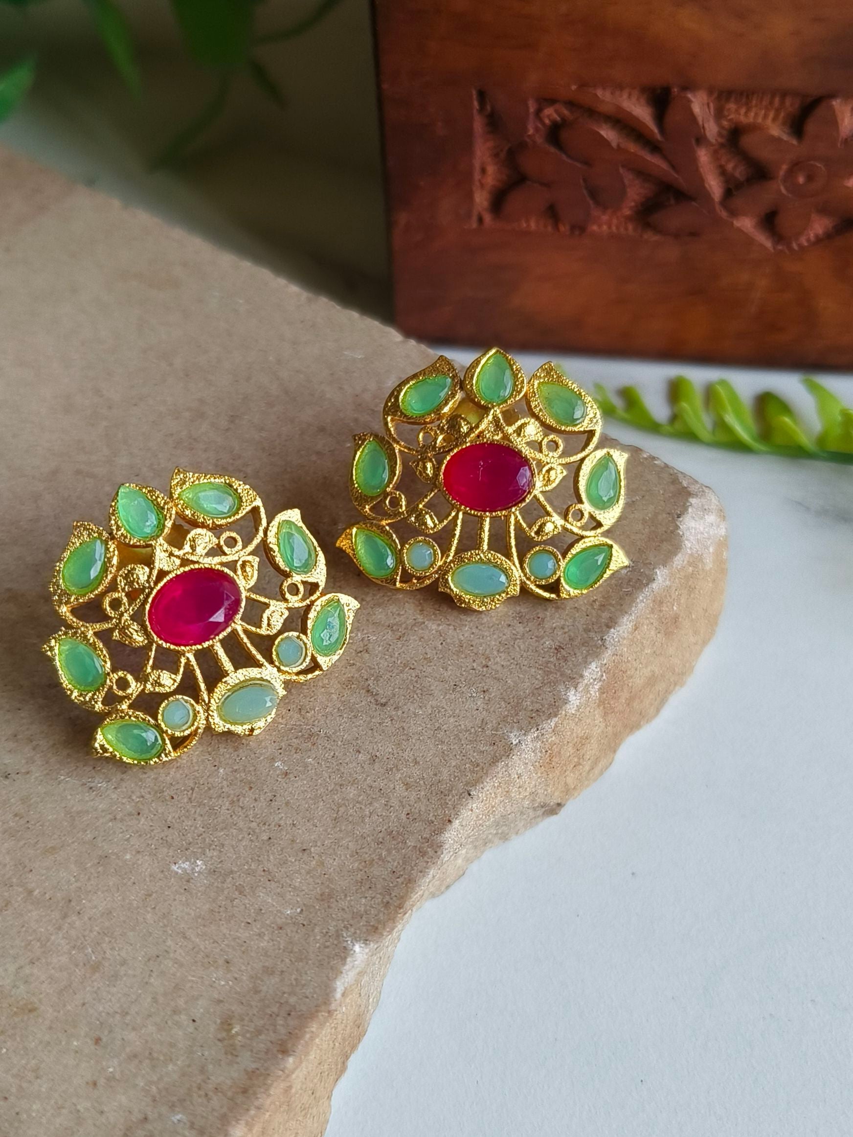 Gold-Plated Earrings with Jade Stones in Elegant Circle Design | Sarichka