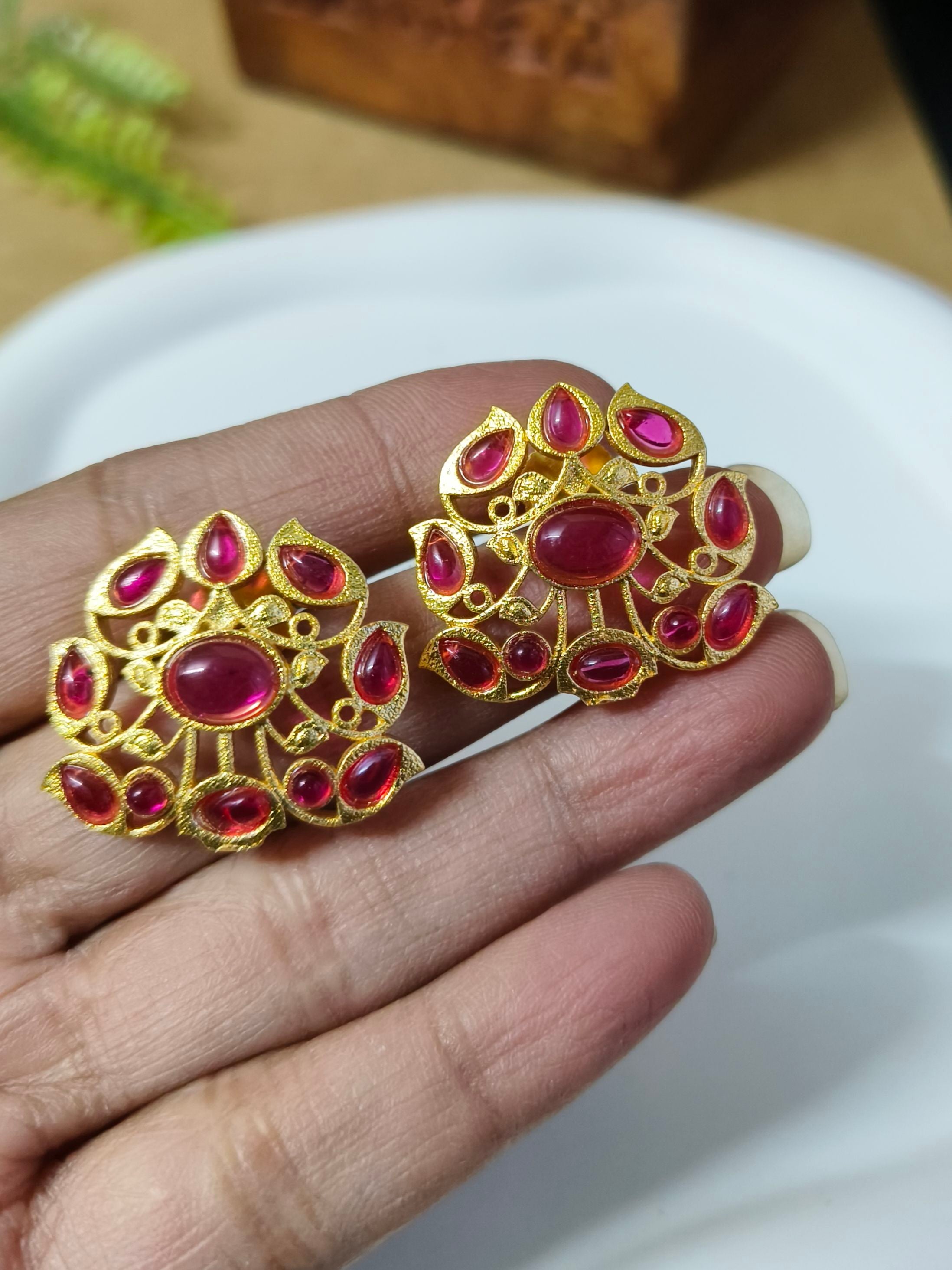 Gold-Plated Earrings with Jade Stones in Elegant Circle Design | Sarichka