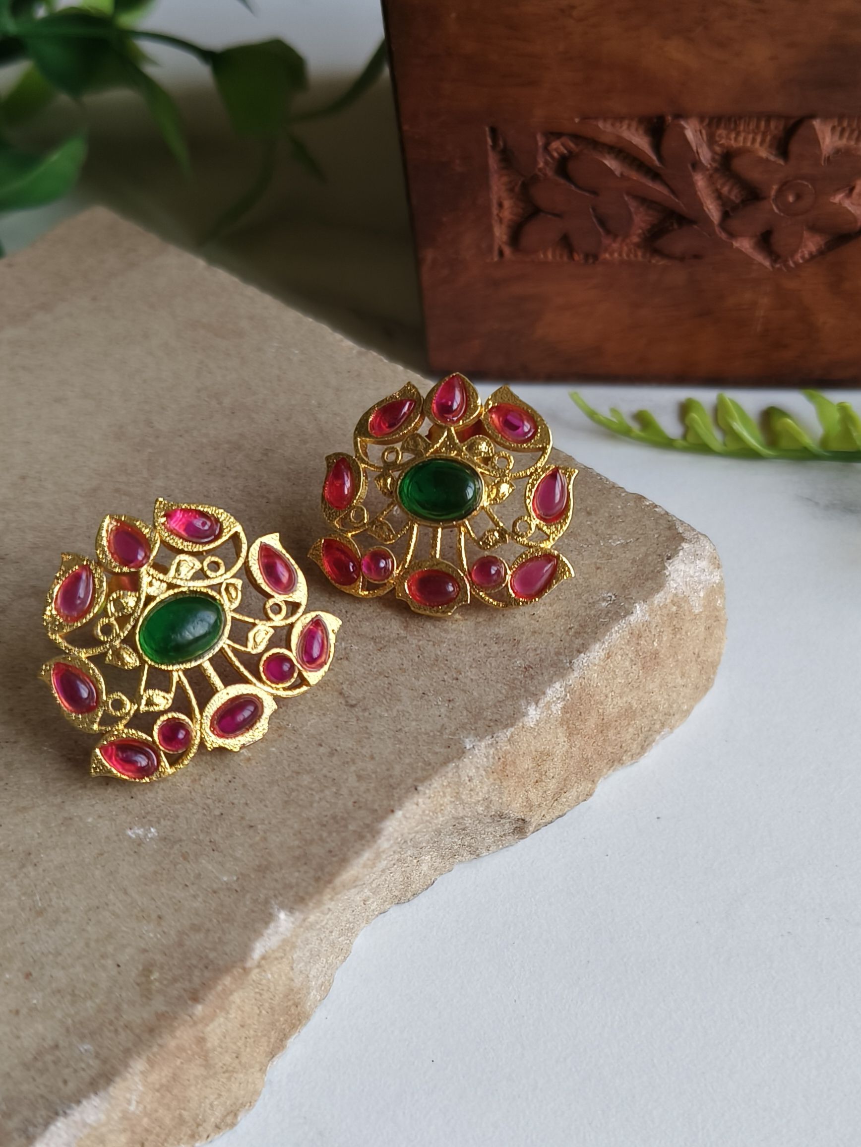 Gold-Plated Earrings with Jade Stones in Elegant Circle Design | Sarichka