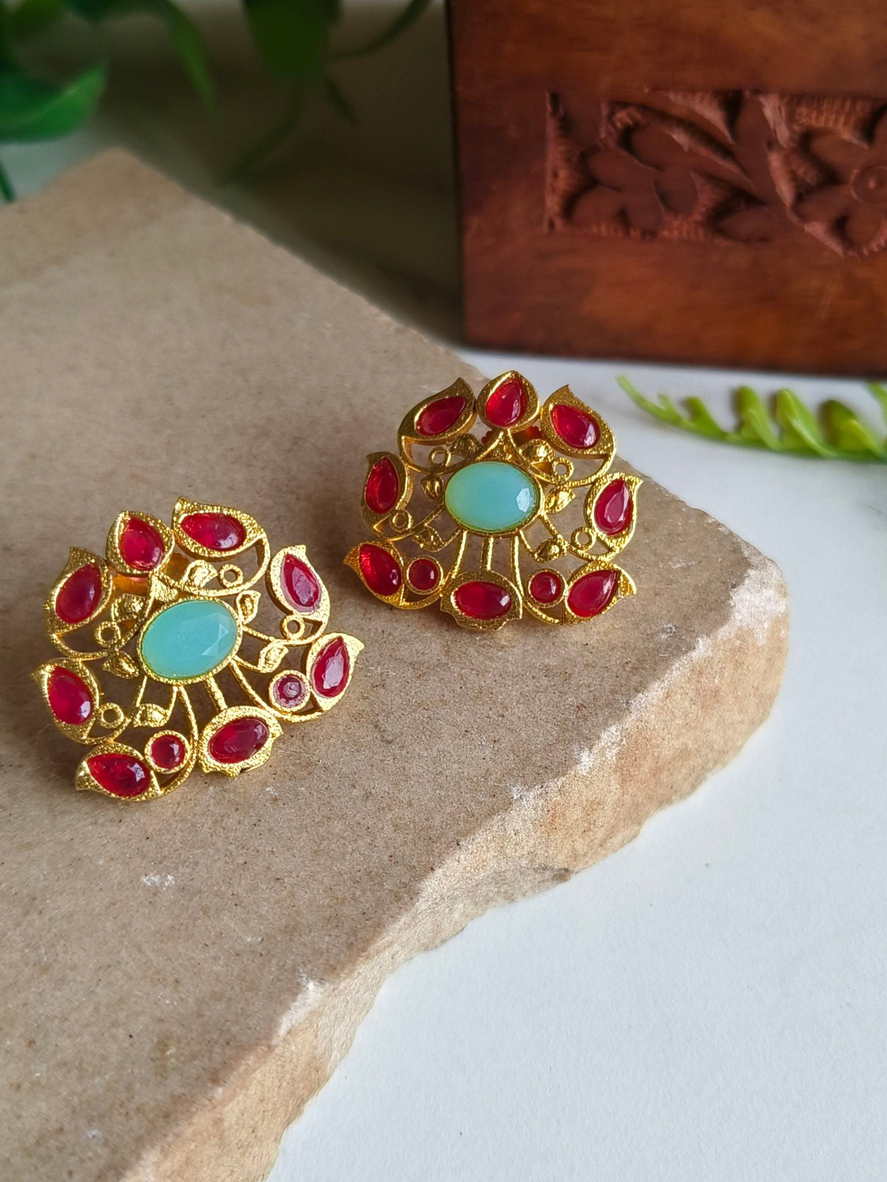 Gold-Plated Earrings with Jade Stones in Elegant Circle Design | Sarichka