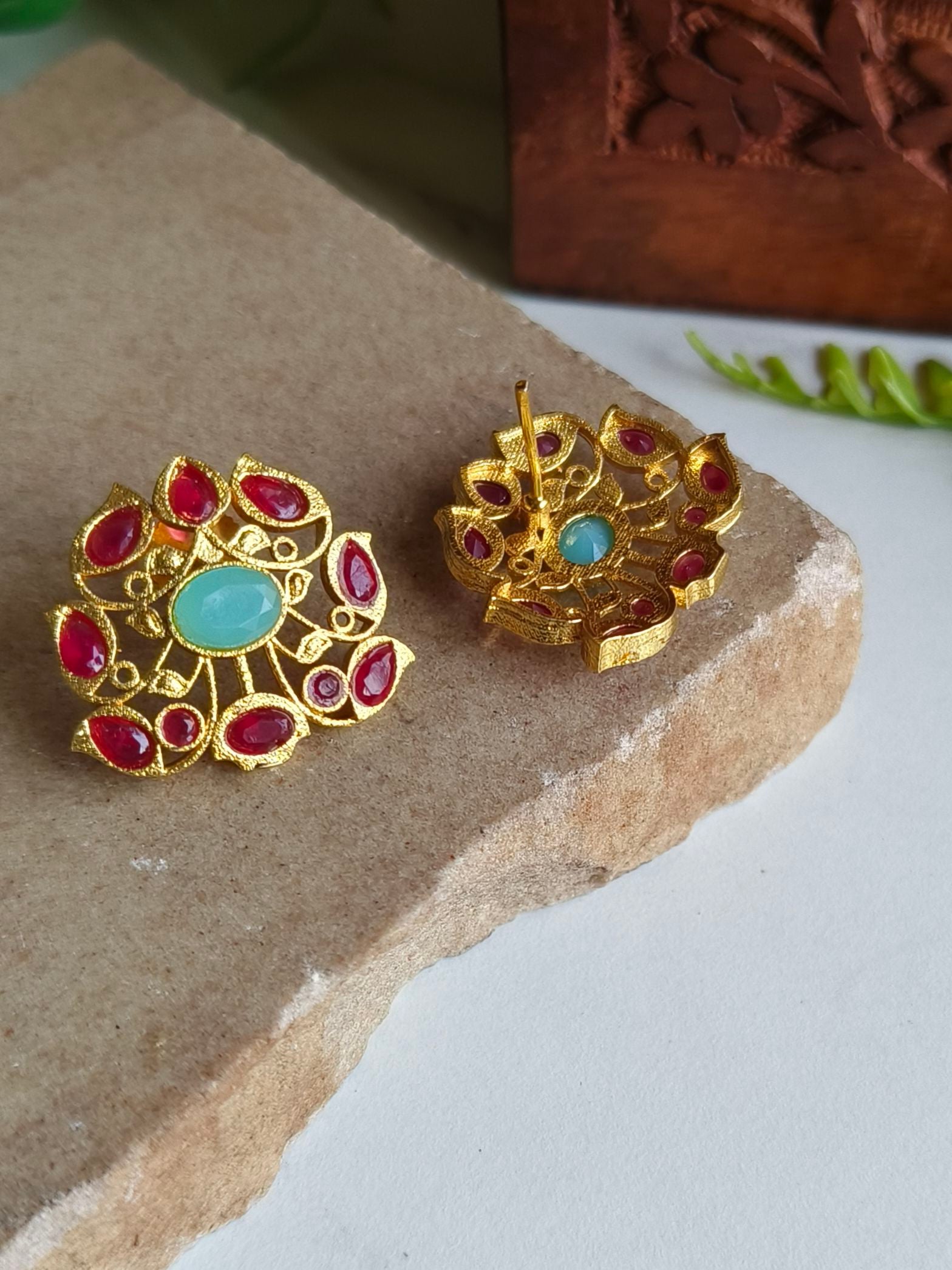 Gold-Plated Earrings with Jade Stones in Elegant Circle Design | Sarichka