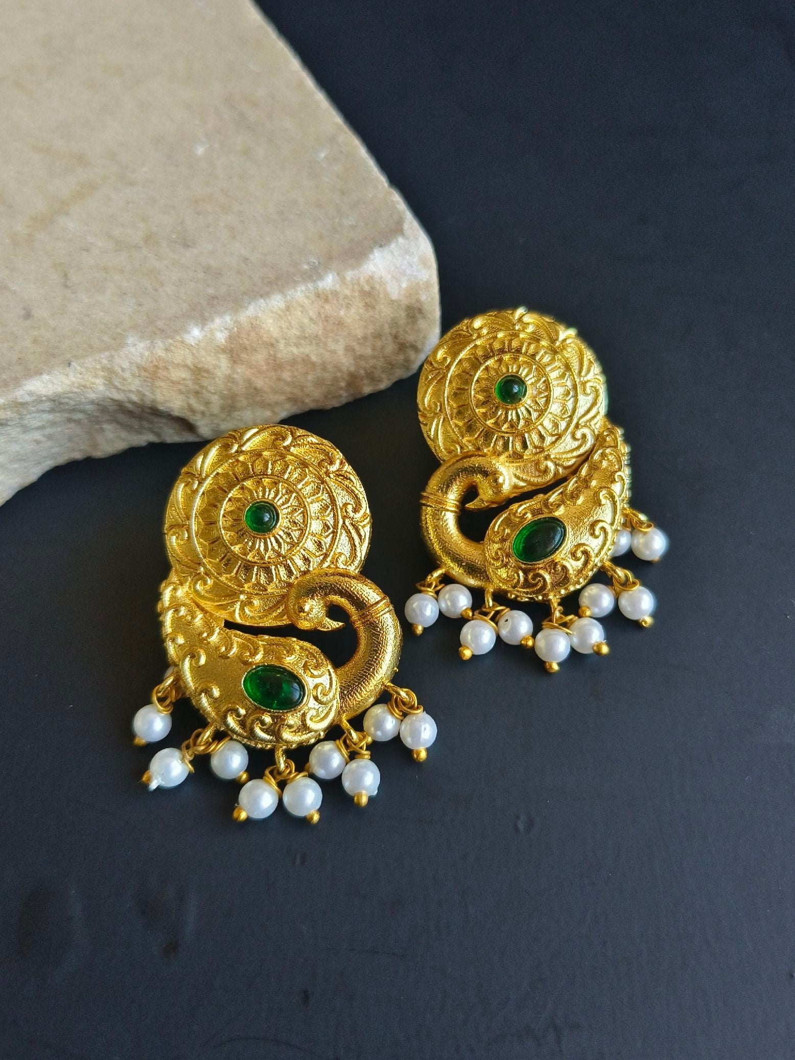 Golden Peacock Earrings with Pearl Drops – Perfect for Every Occasion | Sarichka