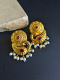 Golden Peacock Earrings with Pearl Drops – Perfect for Every Occasion | Sarichka