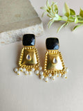 Handcrafted Gold-Plated Stud Earrings with Monalisa Stone & Pearls | Sarichka