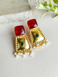 Handcrafted Gold-Plated Stud Earrings with Monalisa Stone & Pearls | Sarichka