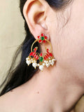 Traditional Golden Meenakari Hand-Painted Peacock Earrings with Pearls | Sarichka