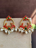 Traditional Golden Meenakari Hand-Painted Peacock Earrings with Pearls | Sarichka