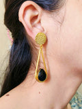 Handmade Gold Plated Long Dangler Earrings with Monalisa Stone | Sarichka