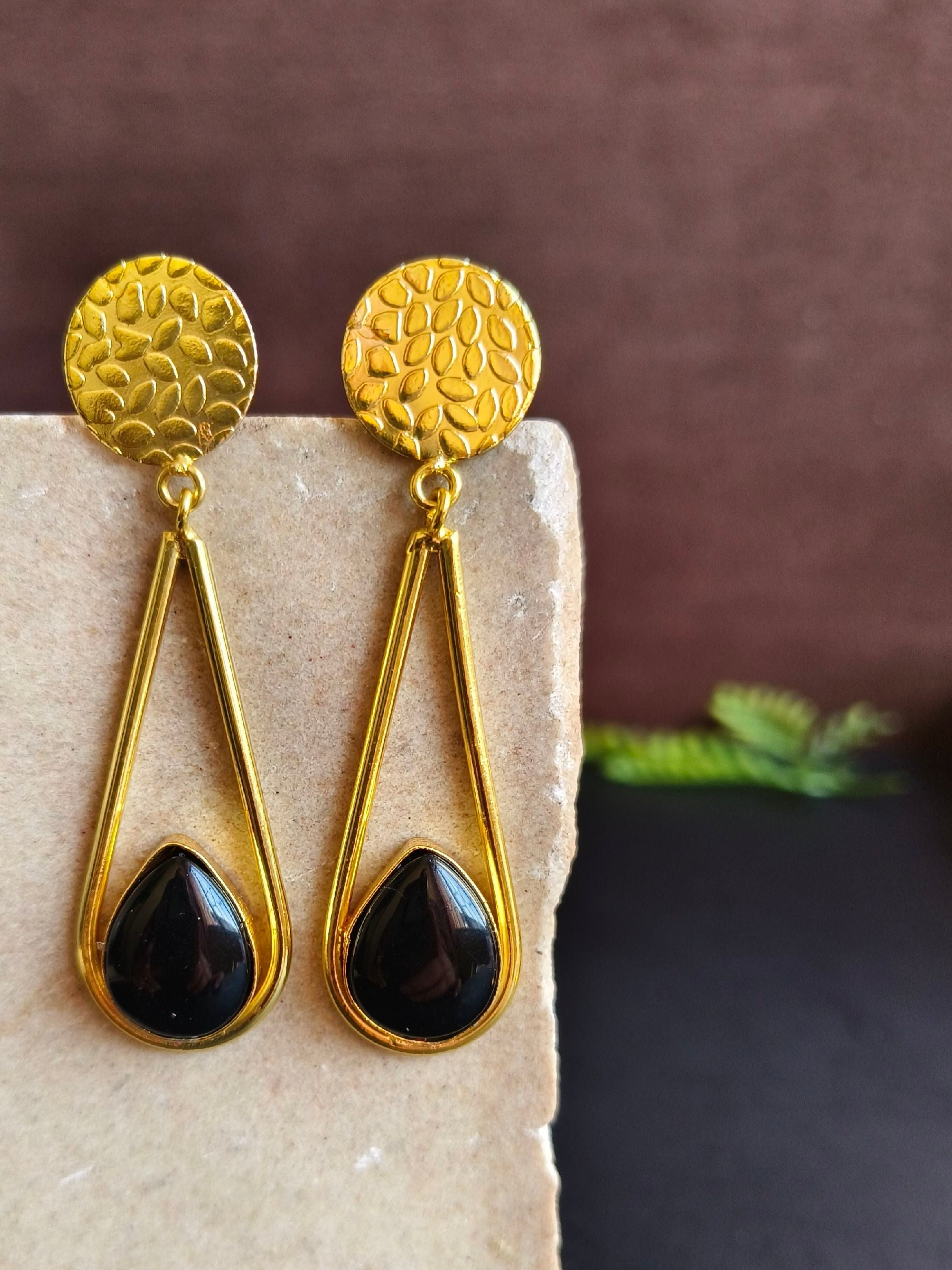 Handmade Gold Plated Long Dangler Earrings with Monalisa Stone | Sarichka