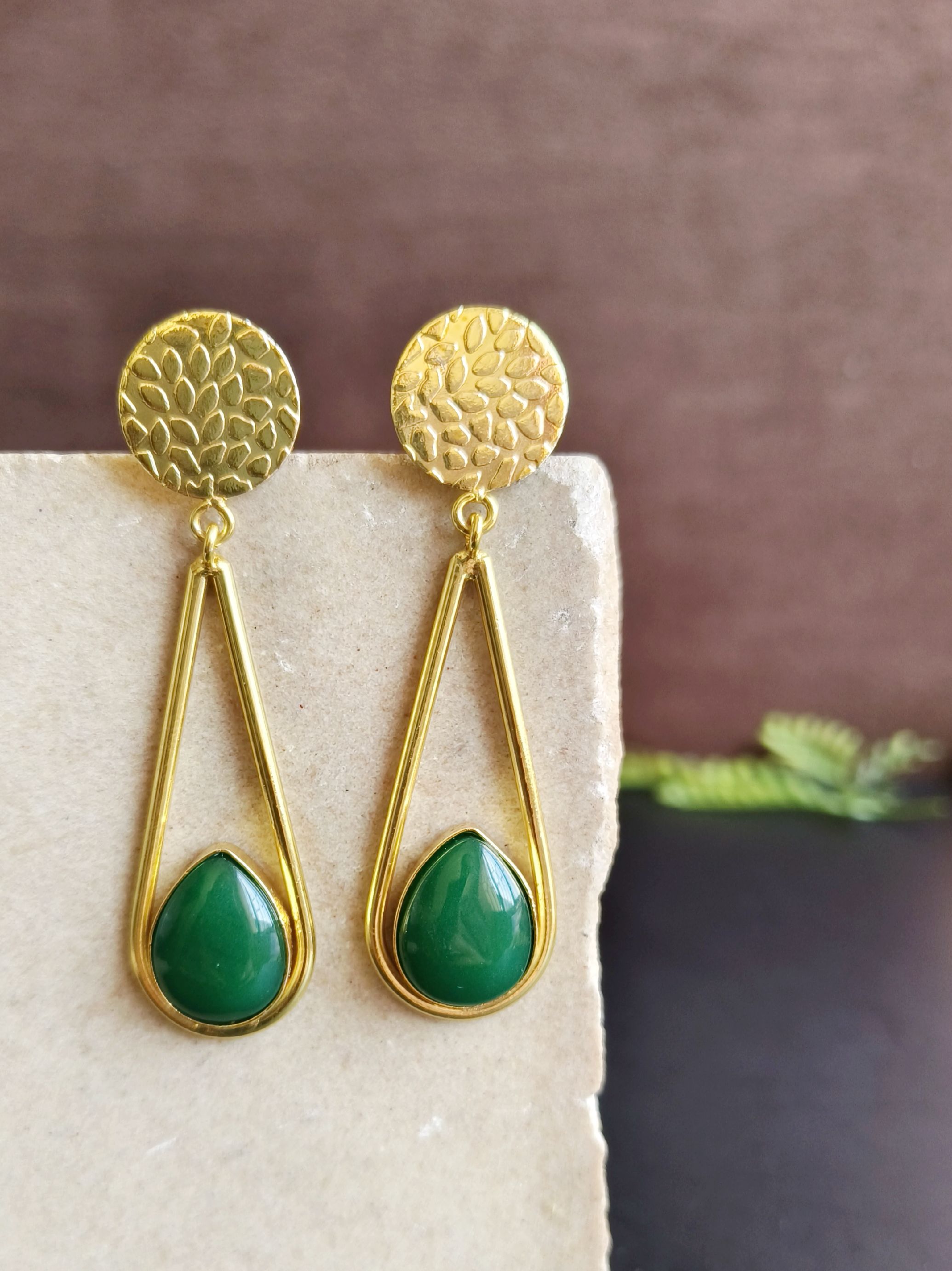 Handmade Gold Plated Long Dangler Earrings with Monalisa Stone | Sarichka