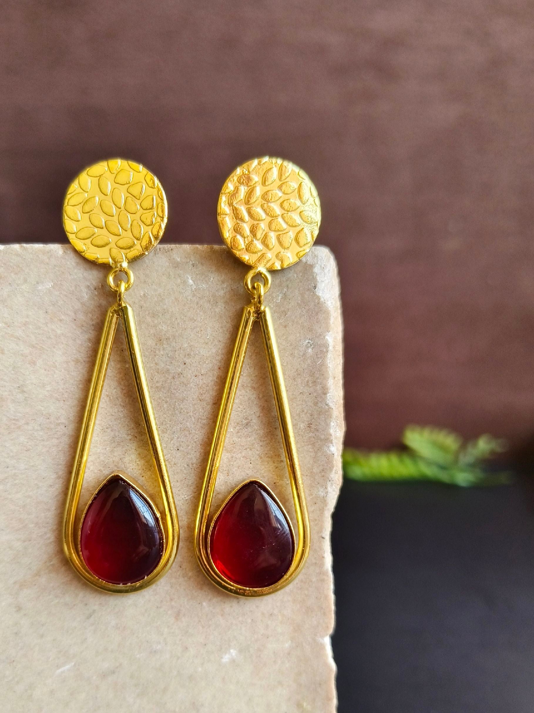 Handmade Gold Plated Long Dangler Earrings with Monalisa Stone | Sarichka