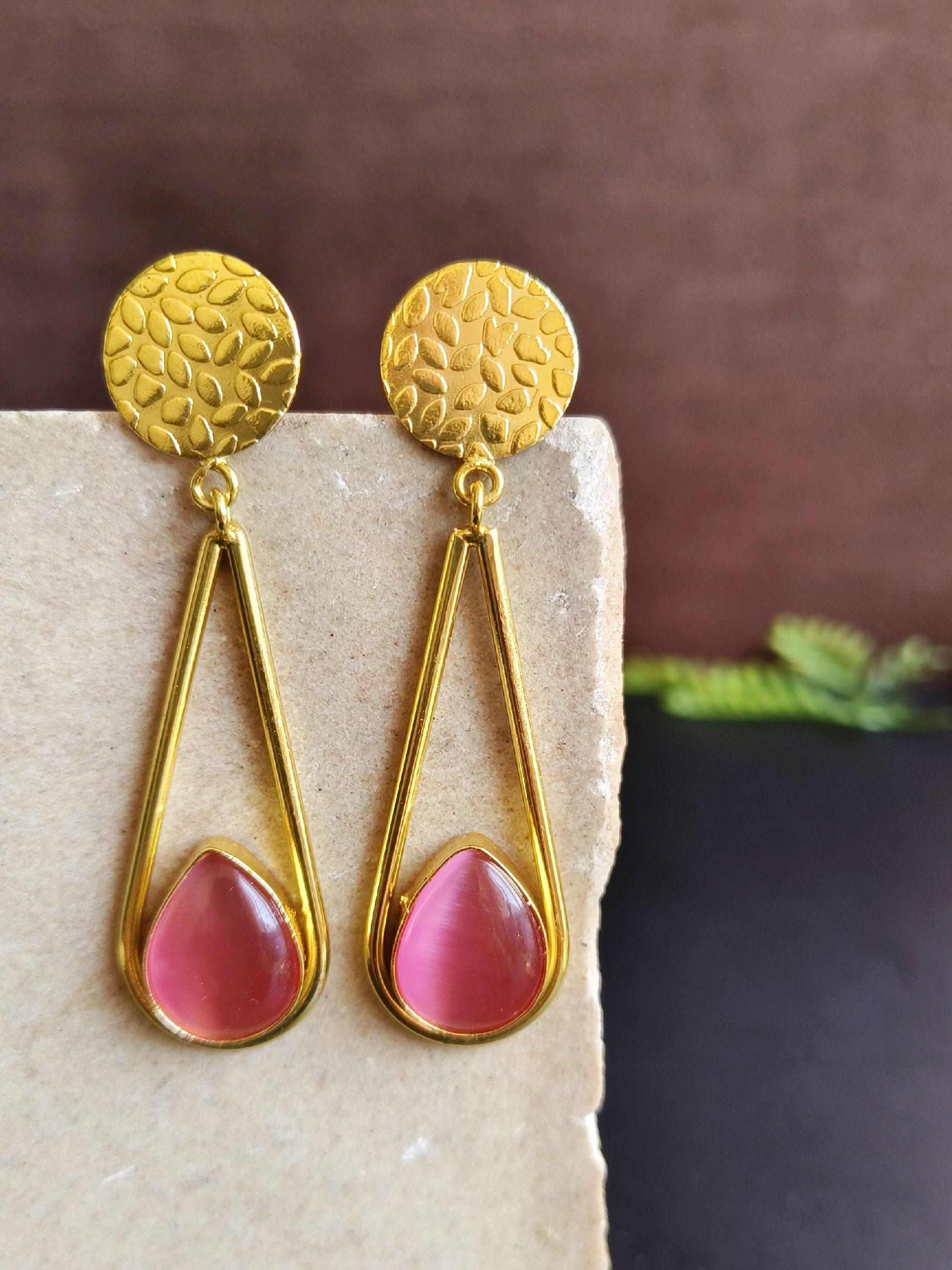 Handmade Gold Plated Long Dangler Earrings with Monalisa Stone | Sarichka