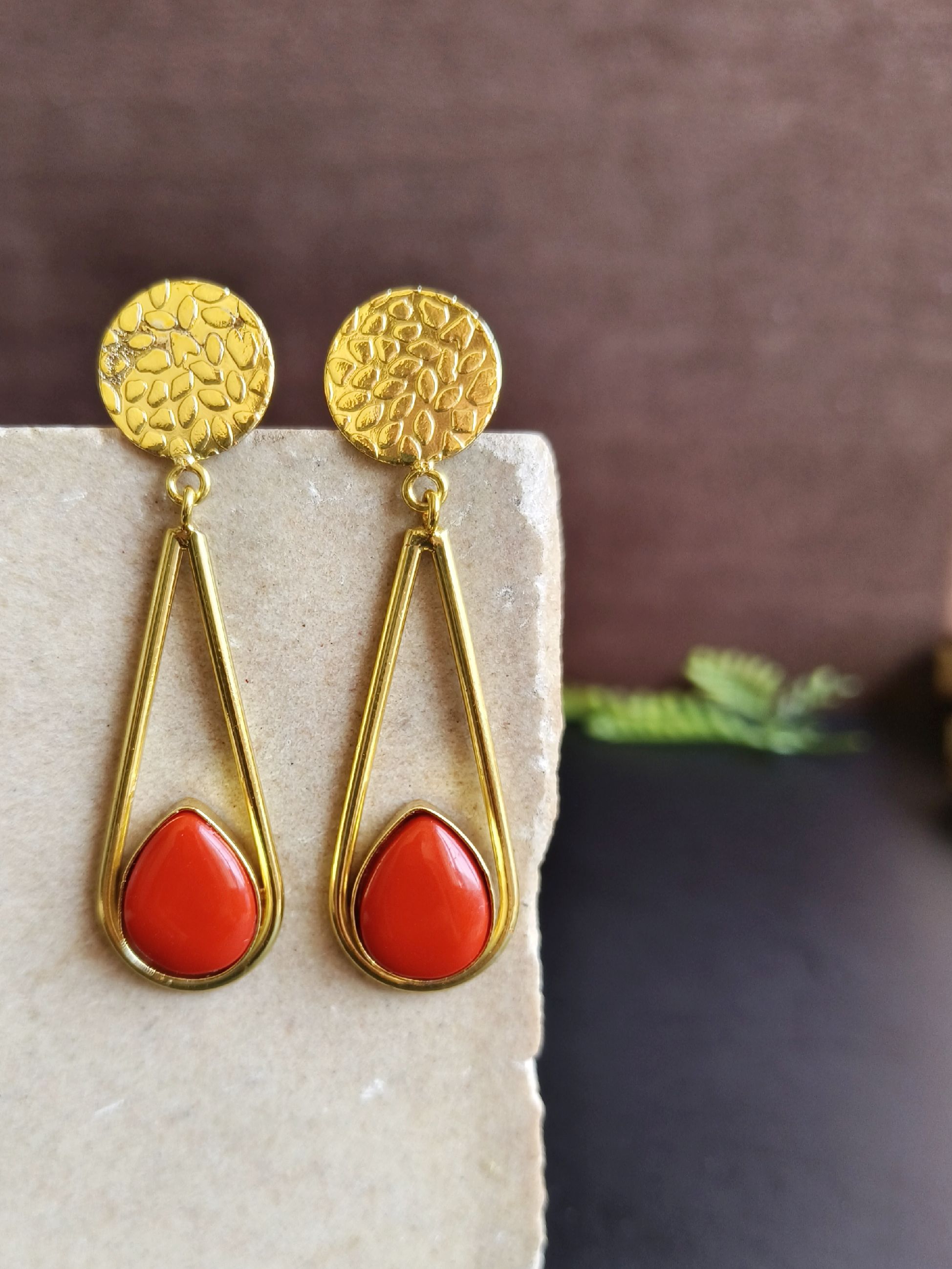 Handmade Gold Plated Long Dangler Earrings with Monalisa Stone | Sarichka