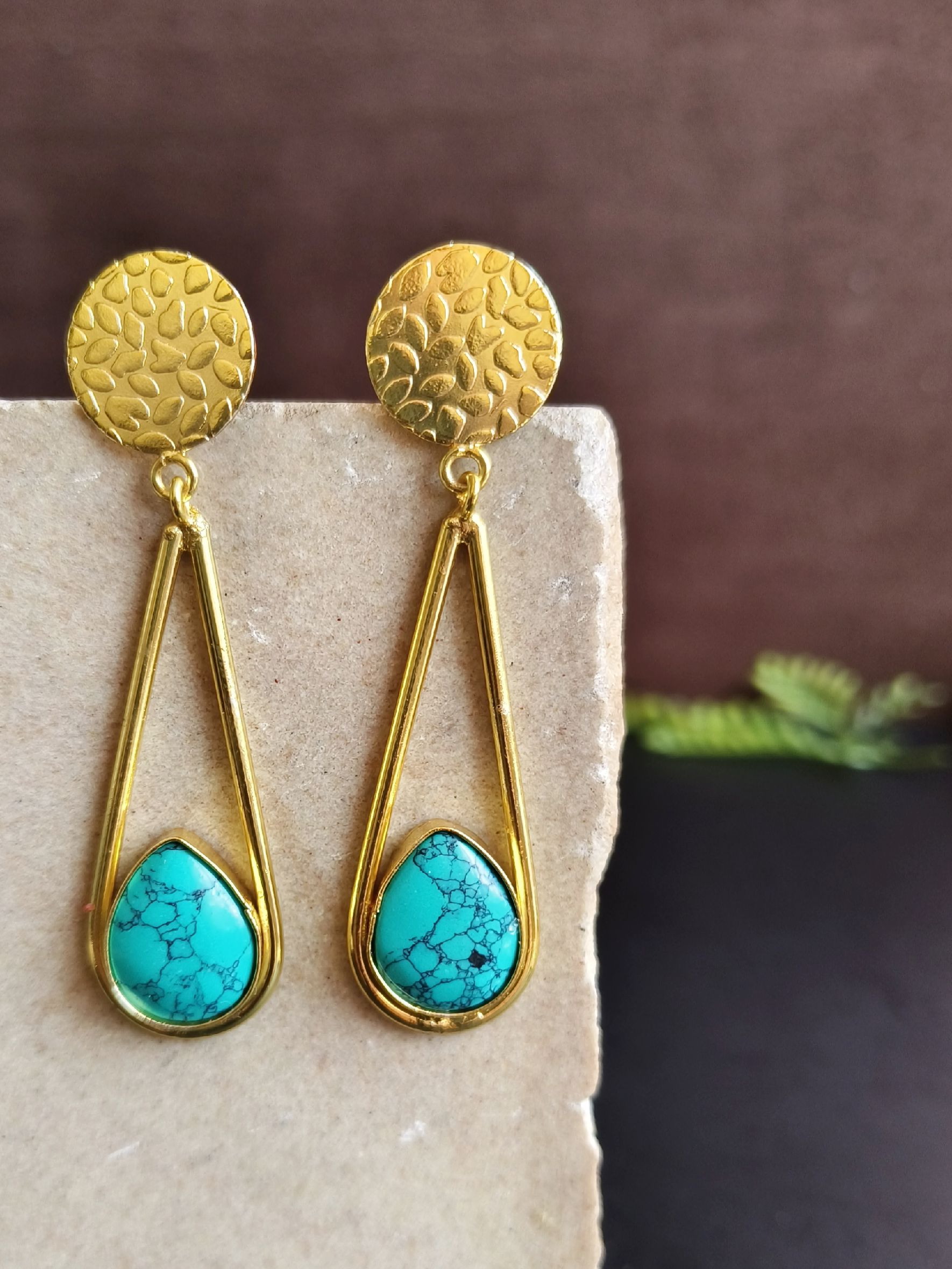 Handmade Gold Plated Long Dangler Earrings with Monalisa Stone | Sarichka