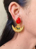 Half Moon Gold Plated Dangler Earrings with Monalisa Stone | Sarichka