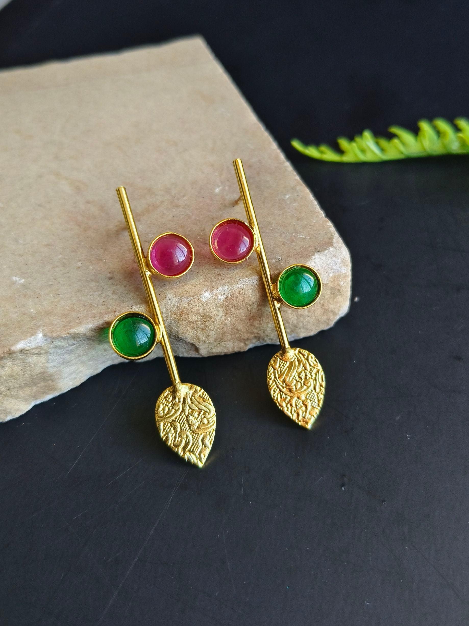 Handmade Brass Gold-Plated Casual Wear Leaf Earrings | Sarichka