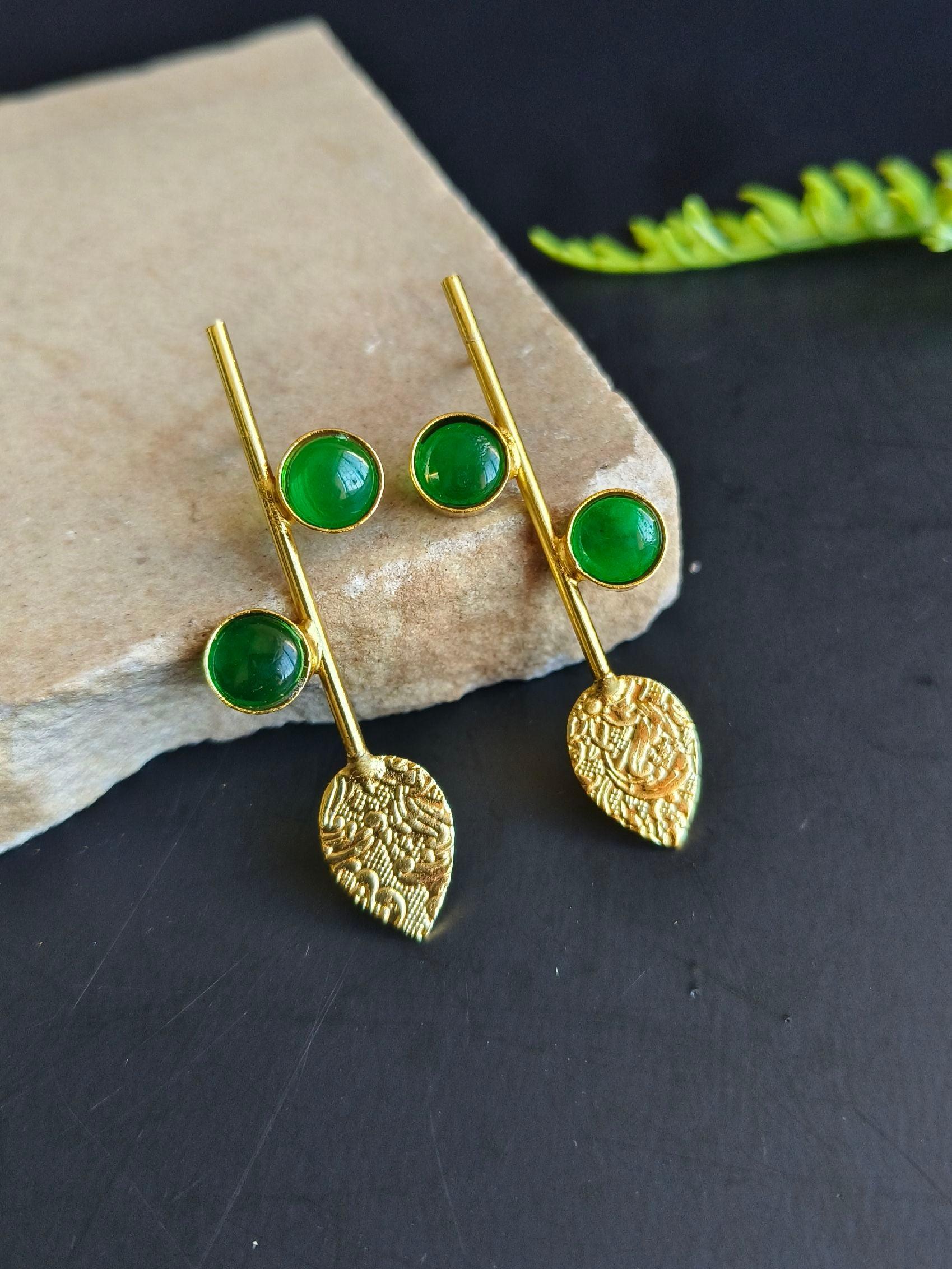 Handmade Brass Gold-Plated Casual Wear Leaf Earrings | Sarichka