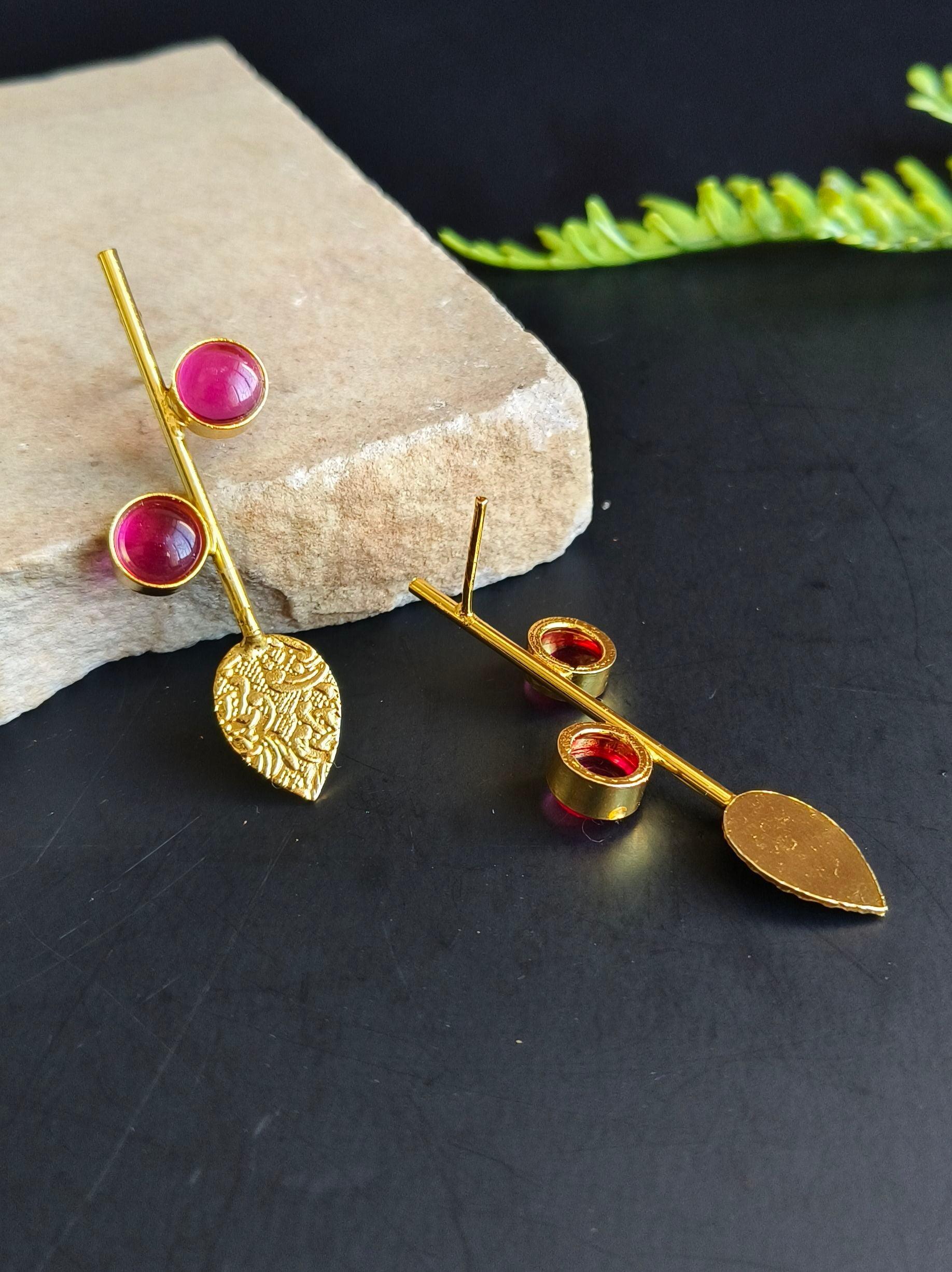 Handmade Brass Gold-Plated Casual Wear Leaf Earrings | Sarichka