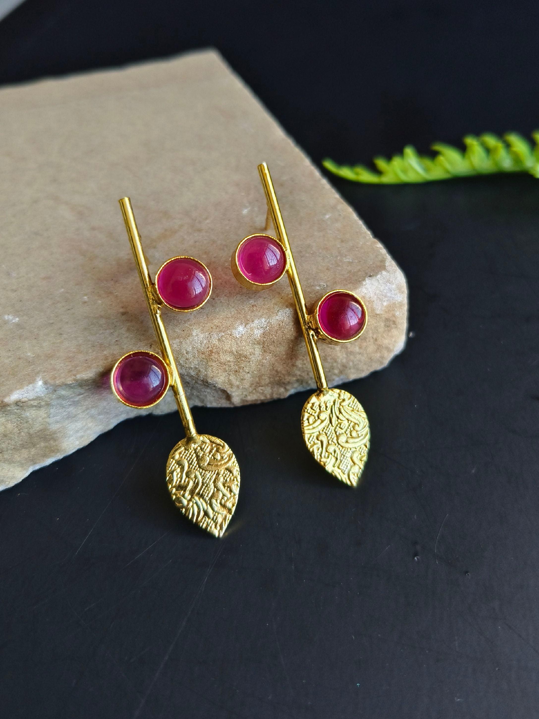 Handmade Brass Gold-Plated Casual Wear Leaf Earrings | Sarichka