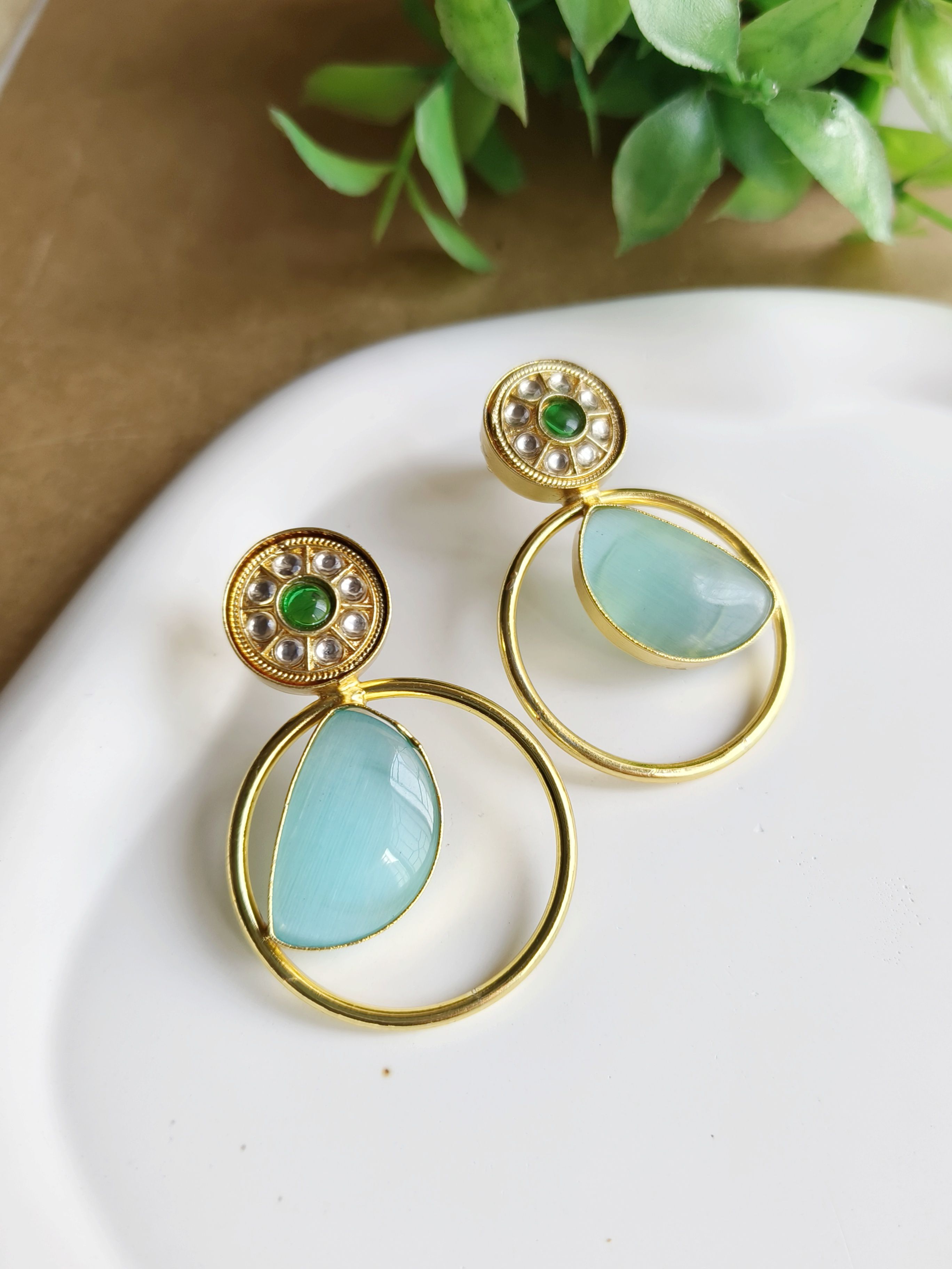 Gold-Plated Circle Earrings with Stones Covered in Elegant Gold Plated | Sarichka