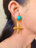 Gold-Plated Dangler Earrings with Monalisa Stones & Cross Shape Design | Sarichka