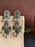 Elegant Flower Bouquet Dangler Earrings with Jade Stones and Pearls | Sarichka