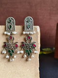 Elegant Flower Bouquet Dangler Earrings with Jade Stones and Pearls | Sarichka