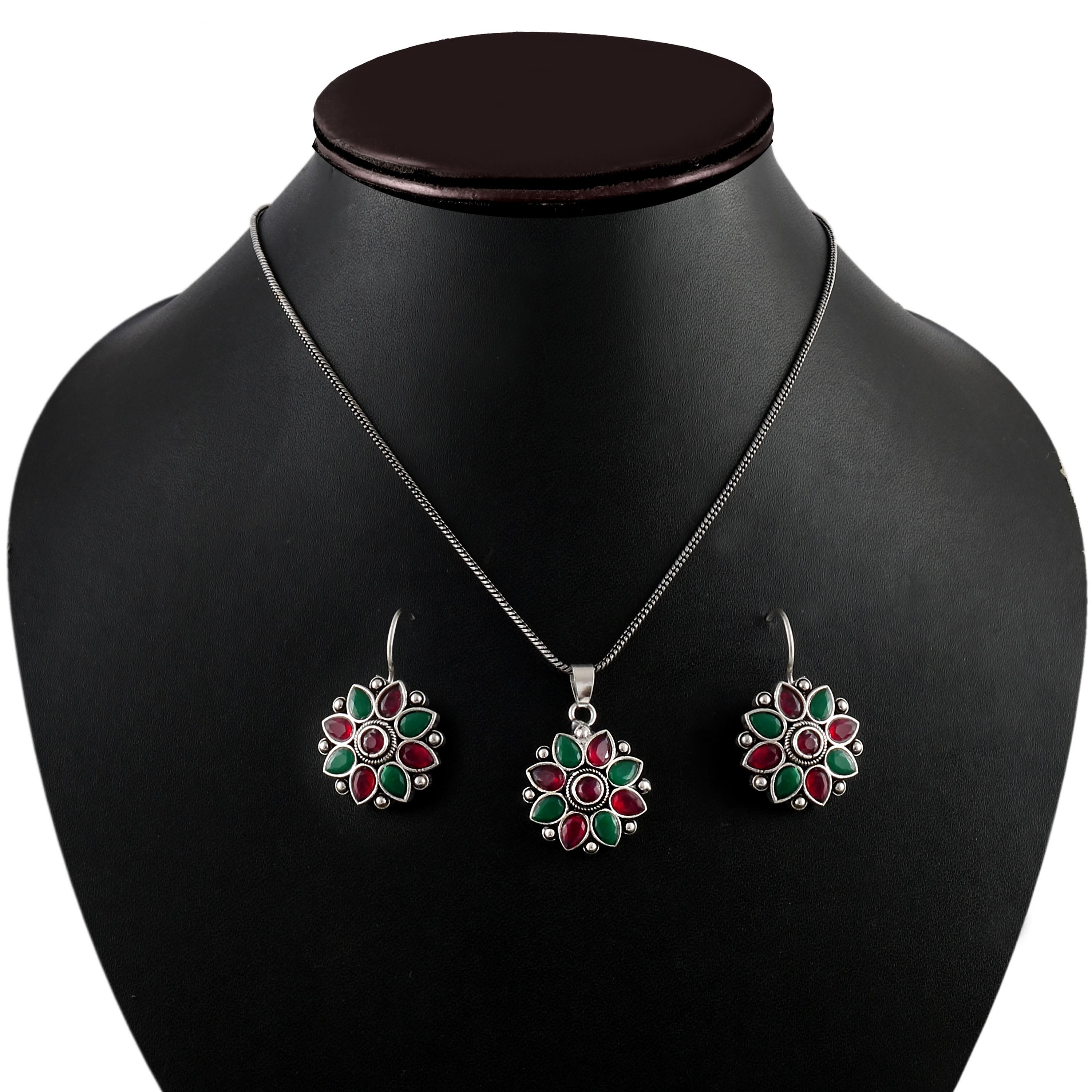 Oxidized Silver Plated Necklace, Earring And Ring Combo Set - Sarichka Fashion