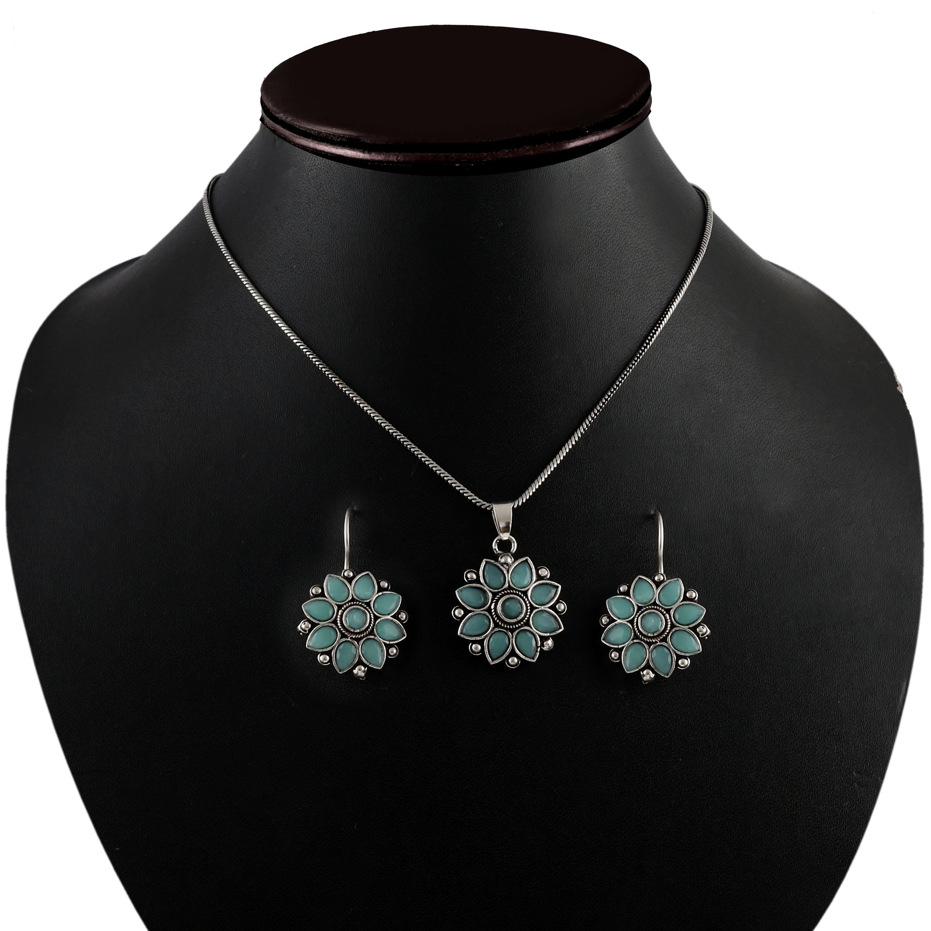 Oxidized Silver Plated Necklace, Earring And Ring Combo Set - Sarichka Fashion