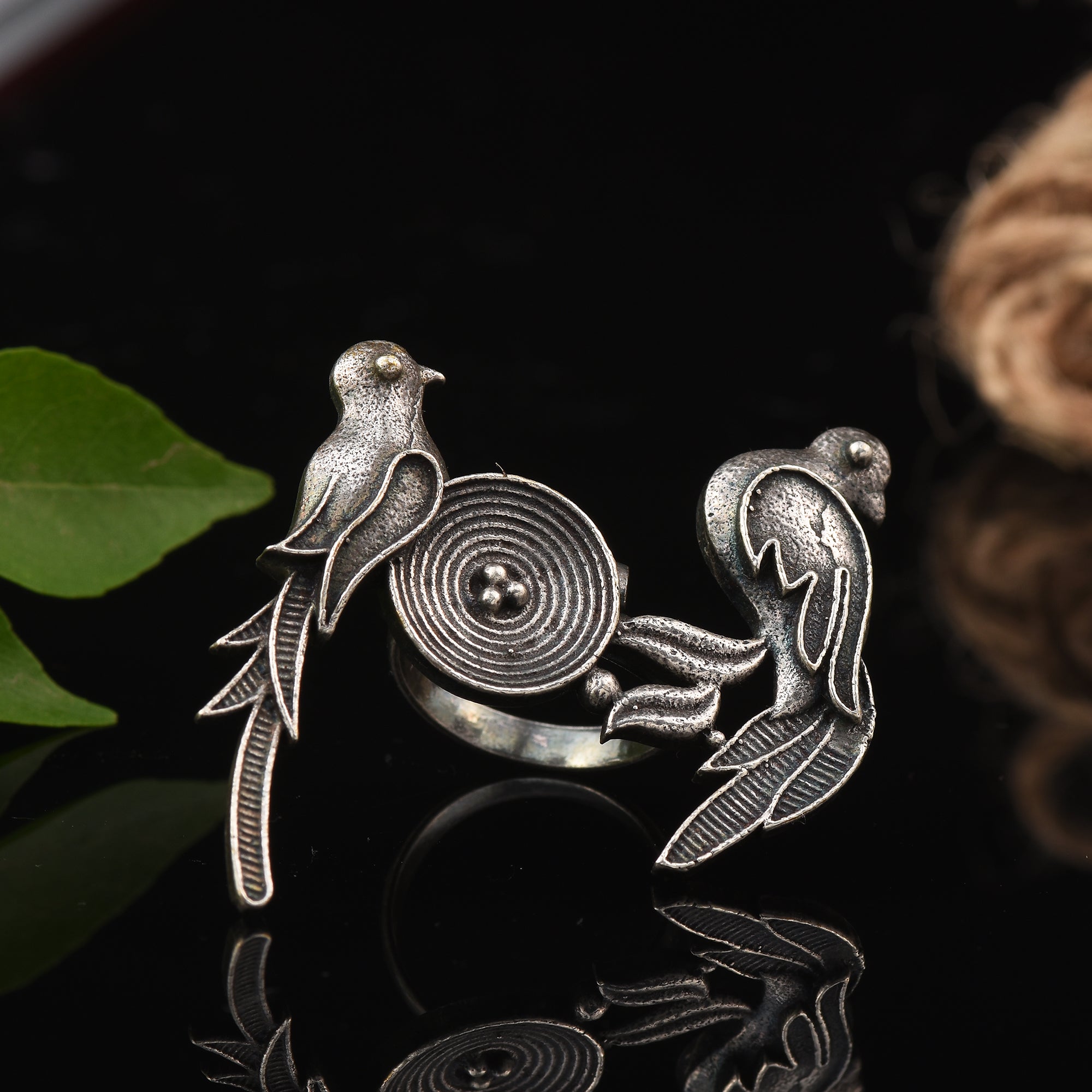 Couple Of Bird Oxidized 925 Silver Plated Finger Ring (Adjustable) - Sarichka Fashion