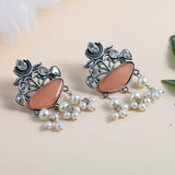 Oxidized Silver Plated Stud Earring with Pearl Work - Sarichka Fashion