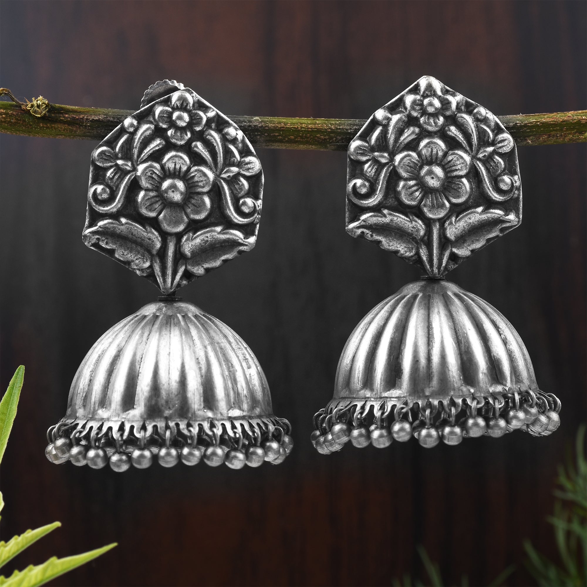 Oxidized 925 Silver Plated Jhumka Earring - Sarichka Fashion