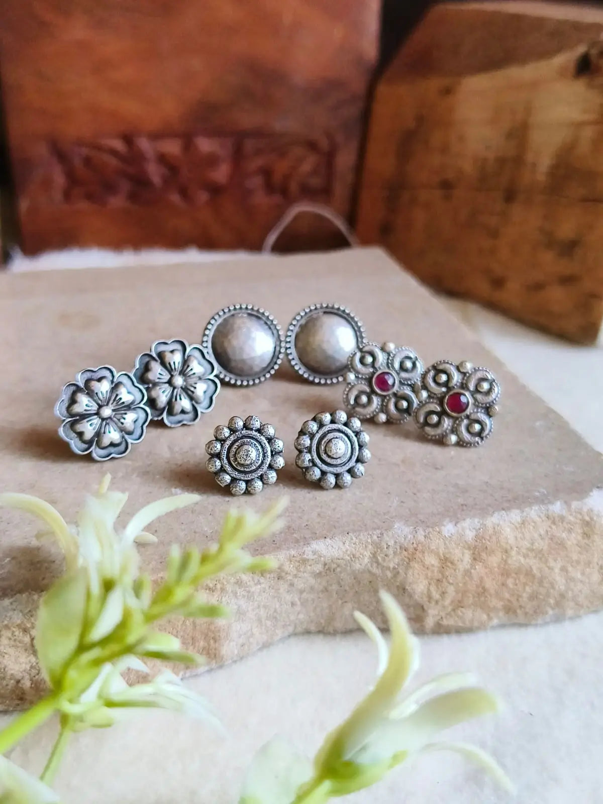 Trendy Oxidised Silver Stud Earrings Combo | Sarichka