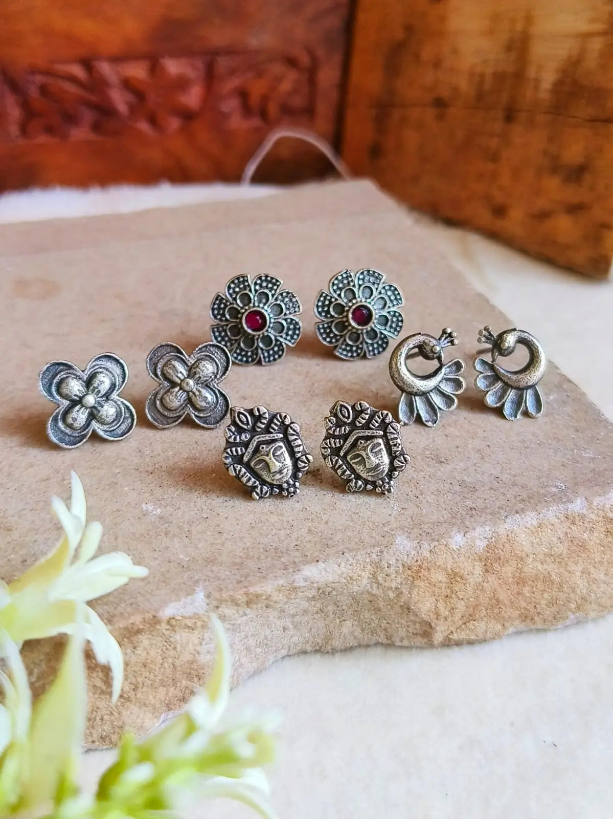 Elegant Silver-Tone Brass Studs Combo | Sarichka