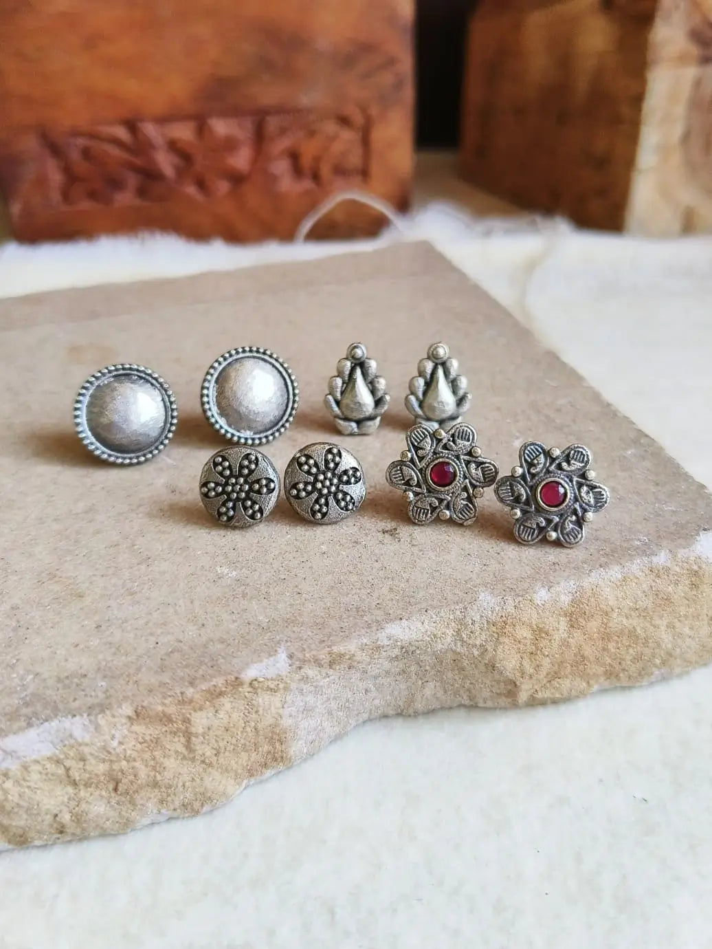 Chic Oxidised Silver Mini Studs Combo | Sarichka