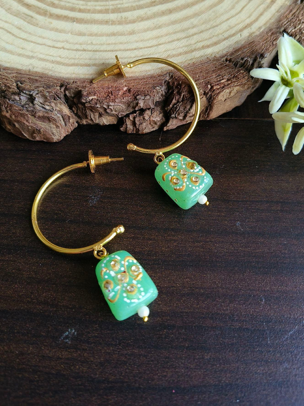 Gold Plated Western Hoop Earrings with Colorful Beads | Sarichka