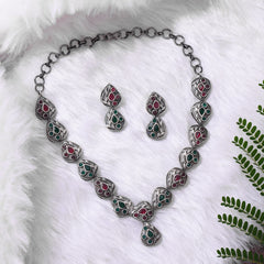 red green stone partywear necklace set