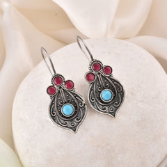 Oxidized Silver Plated Stone Hook Earring