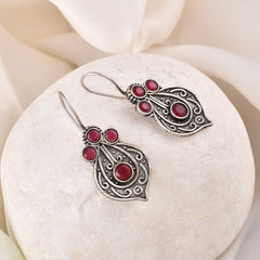 Oxidized Silver Plated Stone Hook Earring