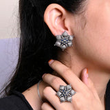 Oxidized silver earrings and ring 