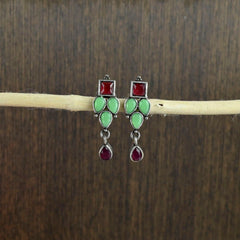 Oxidized Silver Plated Stone Studded Earrings