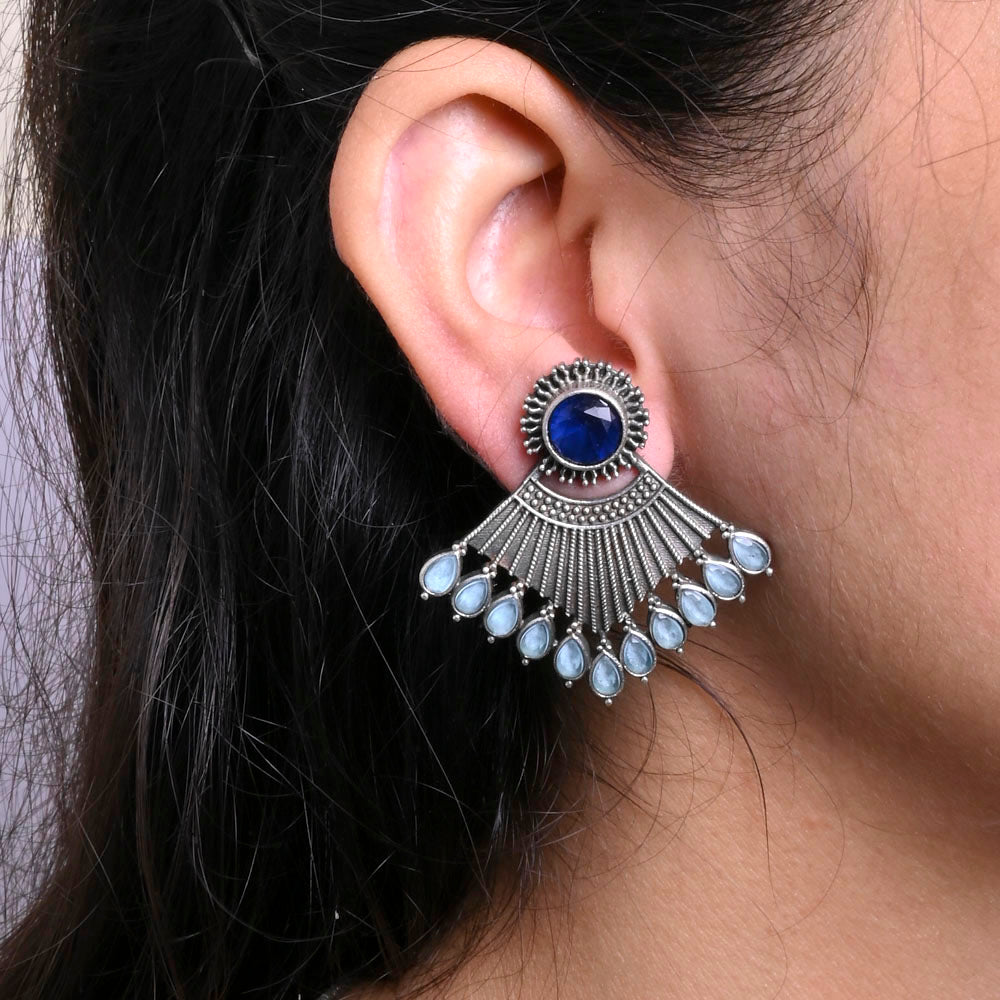 Oxidized Silver Plated Stud Earring - Sarichka Fashion