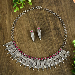 american diamond red necklace set